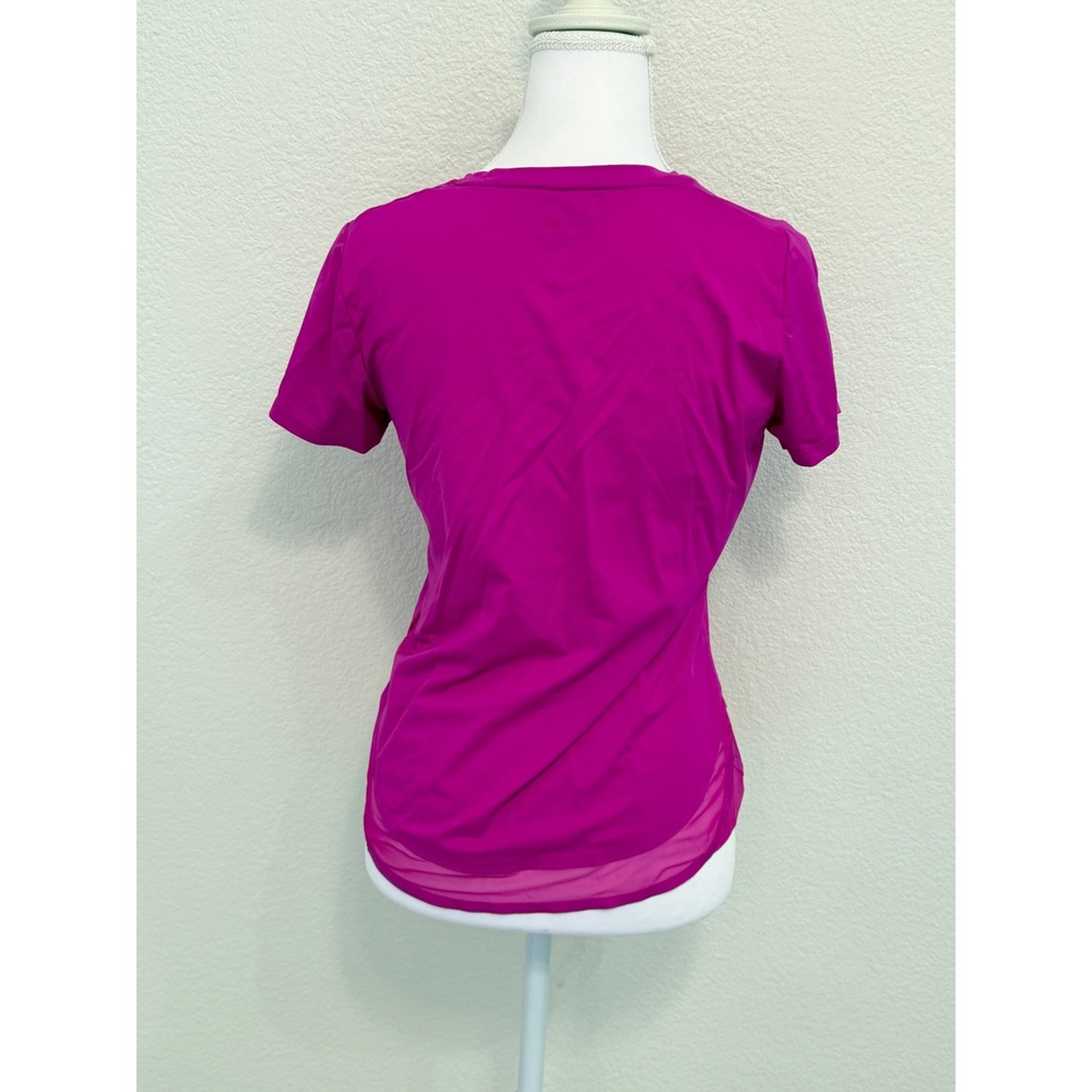 Athleta Womens Mesh Trim Short Sleeve Workout Top Magenta Pink XS 404756-03‎ - Picture 3 of 8